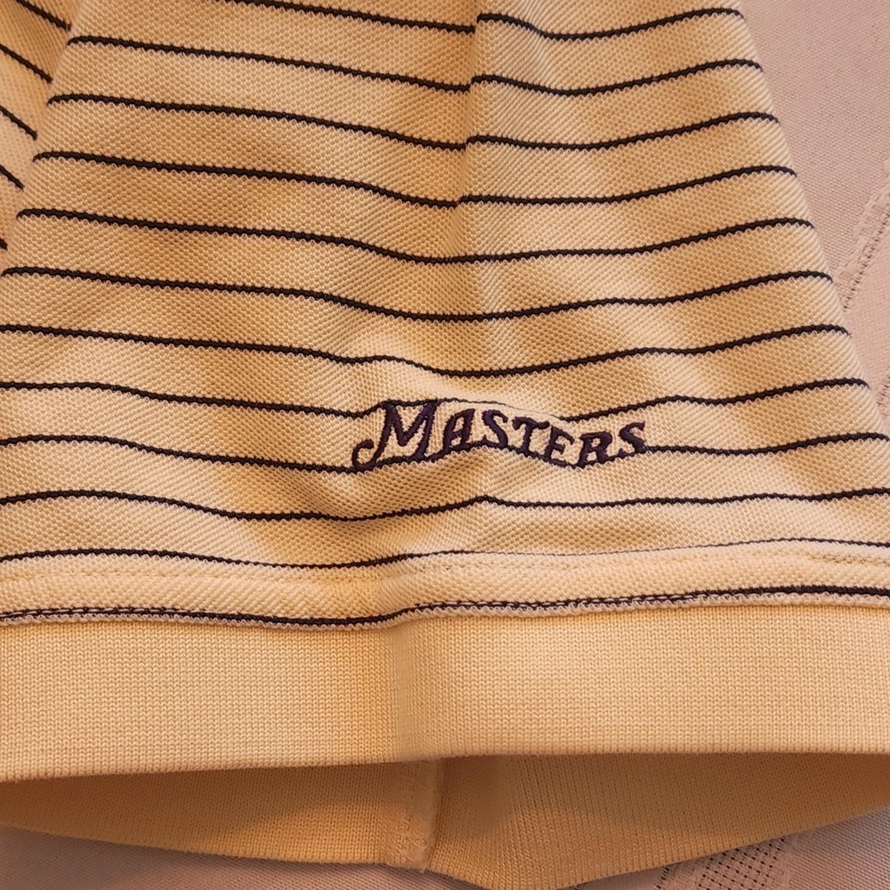 Masters Golf Polo Shirt Mens Large Yellow Stripe Pima Cotton Augusta Logo - Picture 6 of 11